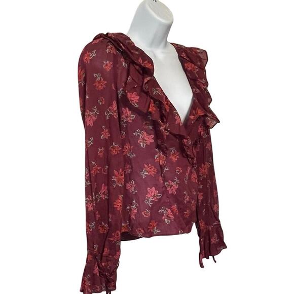 Free People Amanda Ruffle Wrap Top Sultry Combo Size Medium 100% Cotton Girly - Picture 3 of 7